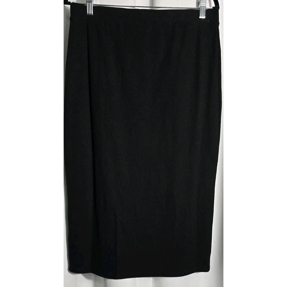 The Drop Women's  Slim Side-Slit Long Sweater Skirt Black Size Large‎